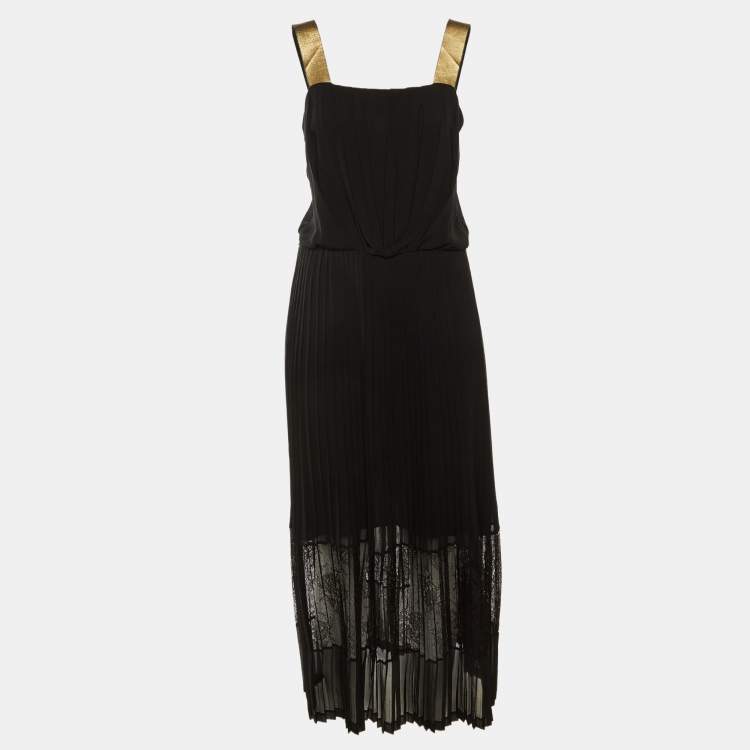 Pre Owned Sandro Black Crepe Pleated Sleeveless Maxi Dress M