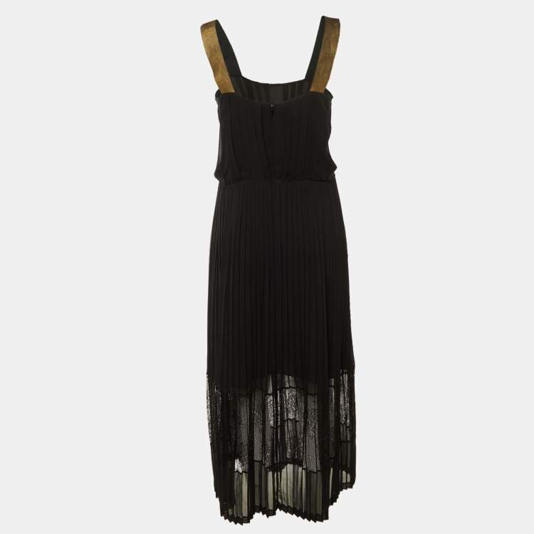 Pre Owned Sandro Black Crepe Pleated Sleeveless Maxi Dress M