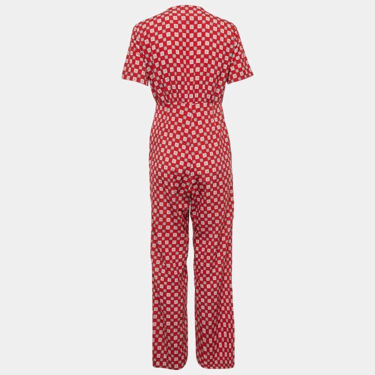 Pre Owned Sandro Red Printed Crepe Jumpsuit L