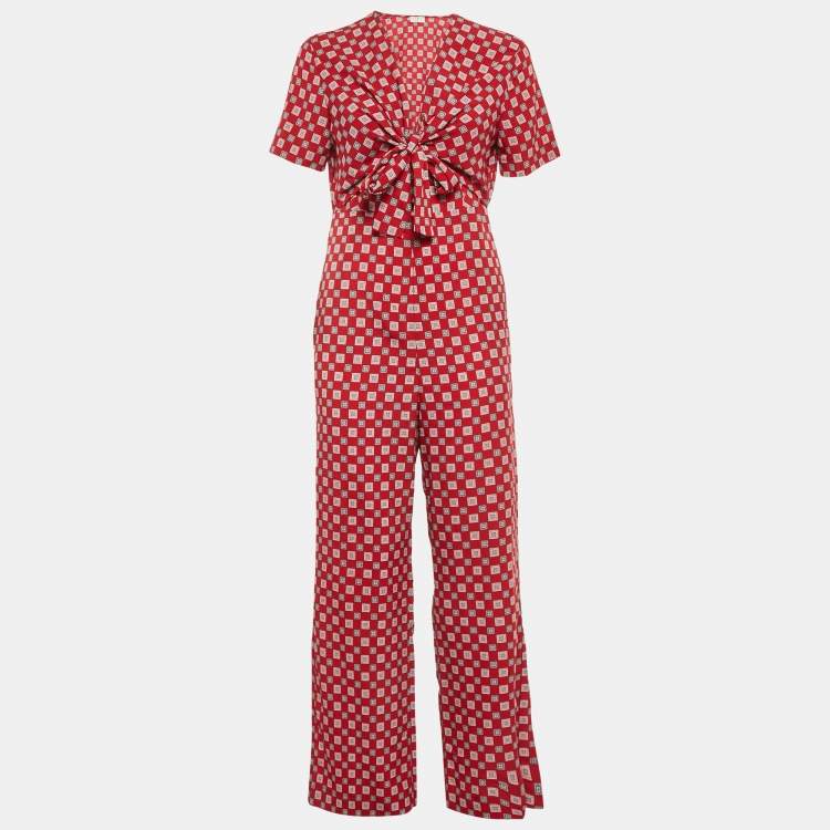 Pre Owned Sandro Red Printed Crepe Jumpsuit L