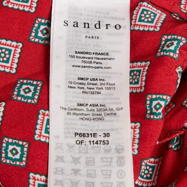 Pre Owned Sandro Red Printed Crepe Jumpsuit L