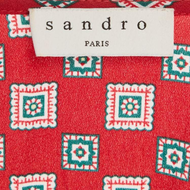 Pre Owned Sandro Red Printed Crepe Jumpsuit L