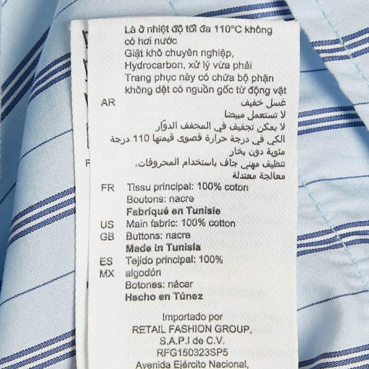 Pre Owned Sandro Blue Striped Cotton Ruffled hem Cropped Shirt S