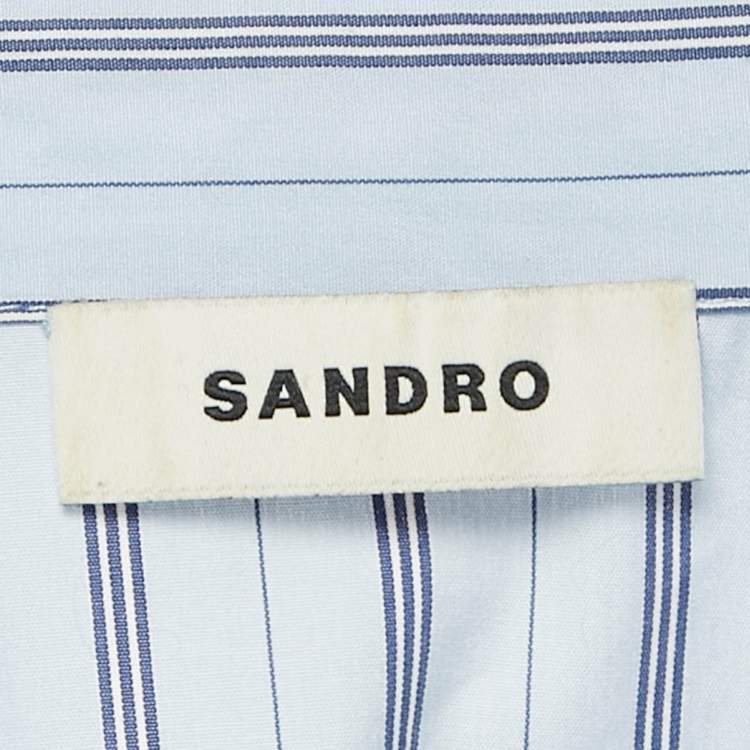 Pre Owned Sandro Blue Striped Cotton Ruffled hem Cropped Shirt S
