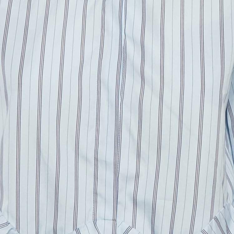 Pre Owned Sandro Blue Striped Cotton Ruffled hem Cropped Shirt S