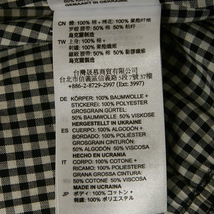 Pre Owned Sandro Black Checkered Cotton & Contrast Cutwork Detail One Shoulder Tiered Mini Dress S