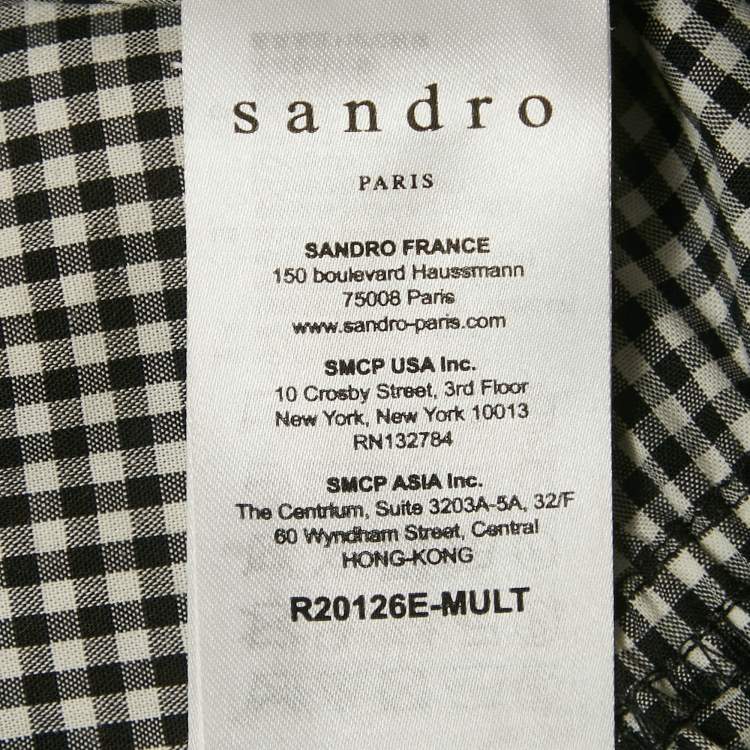 Pre Owned Sandro Black Checkered Cotton & Contrast Cutwork Detail One Shoulder Tiered Mini Dress S