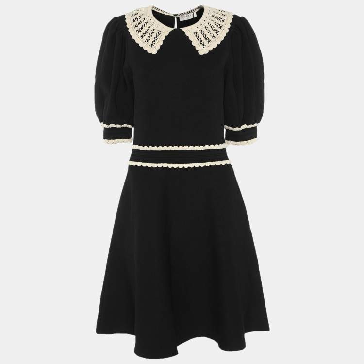 Pre Owned Sandro Black/Cream Knit and Lace Dress L