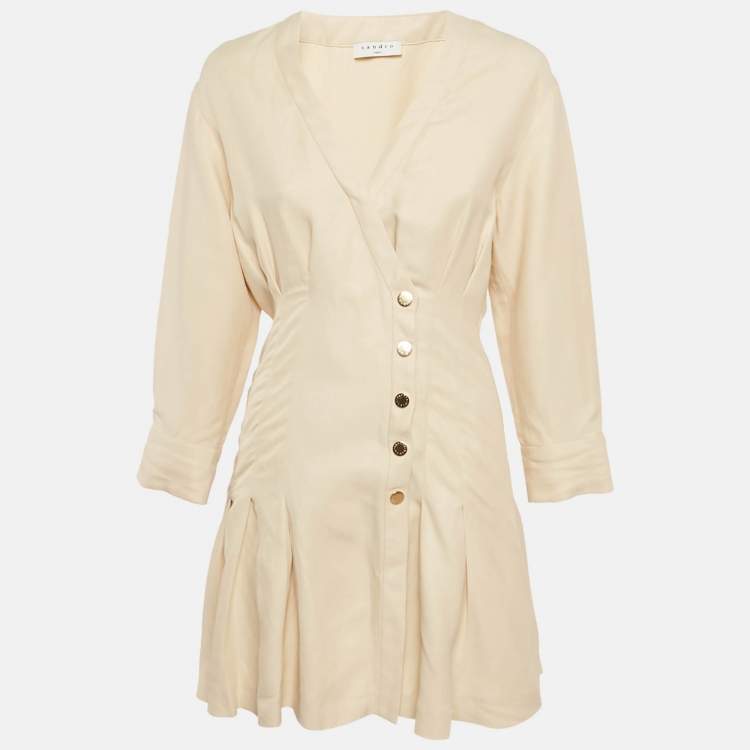 Pre Owned Sandro Beige Linen Blend Button Detail Mini Dress XS