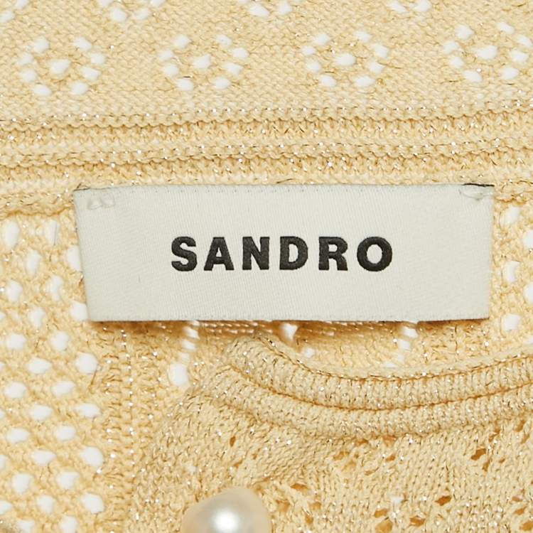 Pre Owned Sandro Cream Hollow Knit Cardigan and Skirt Set S