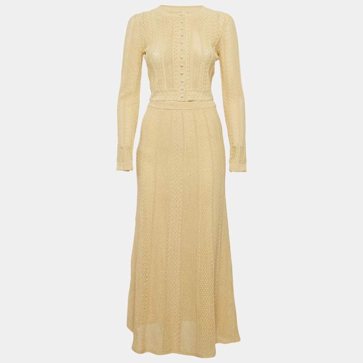 Pre Owned Sandro Cream Hollow Knit Cardigan and Skirt Set S