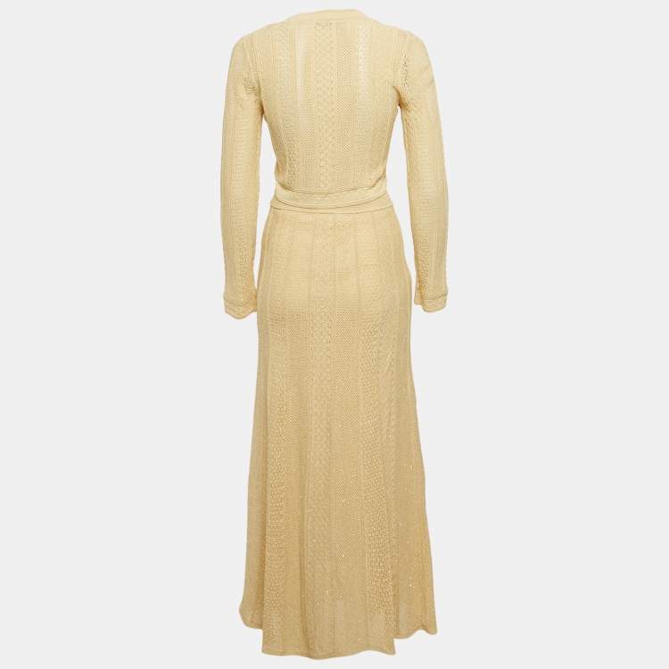 Pre Owned Sandro Cream Hollow Knit Cardigan and Skirt Set S