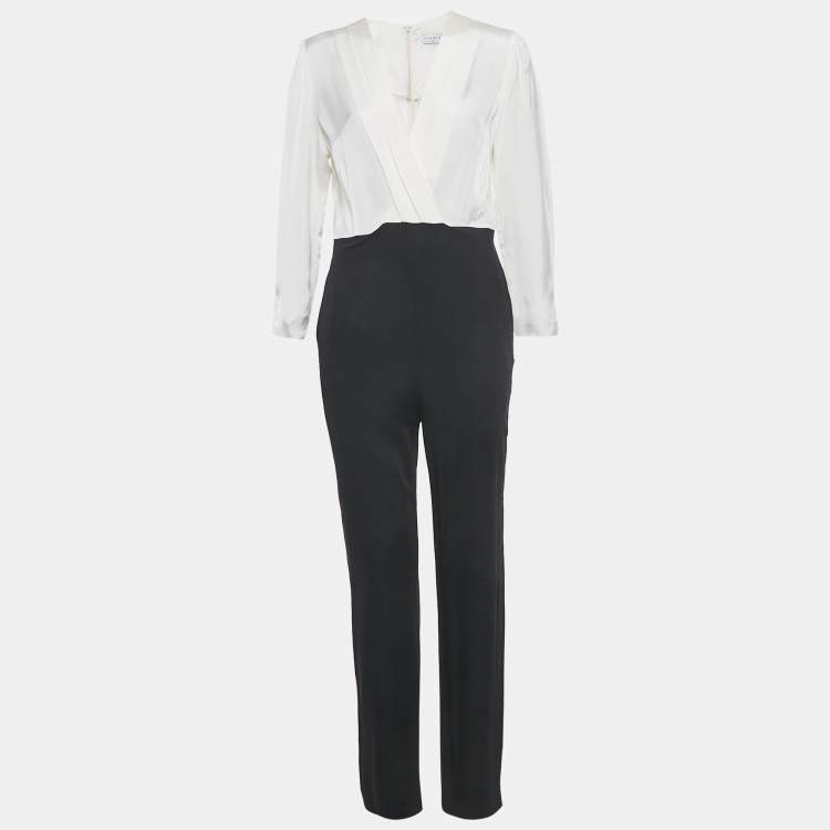 Pre Owned Sandro White /Black Crepe Jumpsuit M
