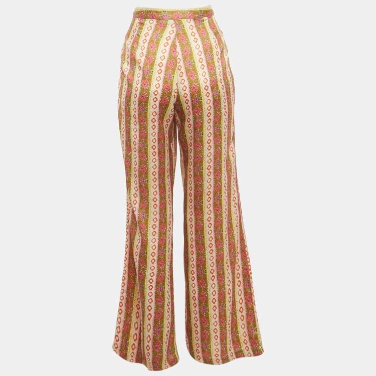 Pre Owned Sandro Multicolor Printed Crepe Flared Trousers L