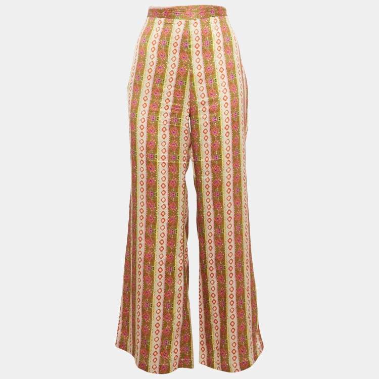 Pre Owned Sandro Multicolor Printed Crepe Flared Trousers L
