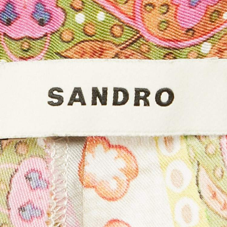 Pre Owned Sandro Multicolor Printed Crepe Flared Trousers L