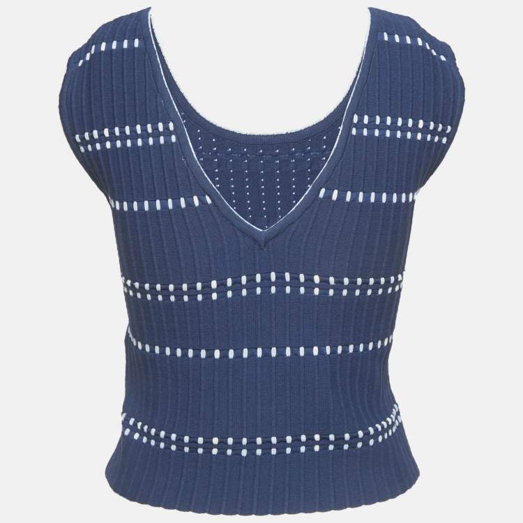 مملوكة مسبقًا Sandro Navy Blue Jacquard Knit Top S