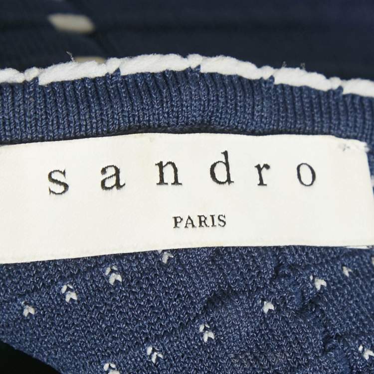 مملوكة مسبقًا Sandro Navy Blue Jacquard Knit Top S