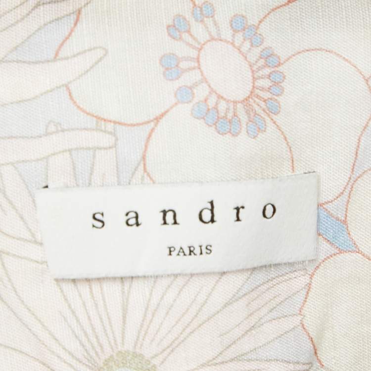 Pre Owned Sandro Blue Floral Print Crepe Tie-Up Shirt S