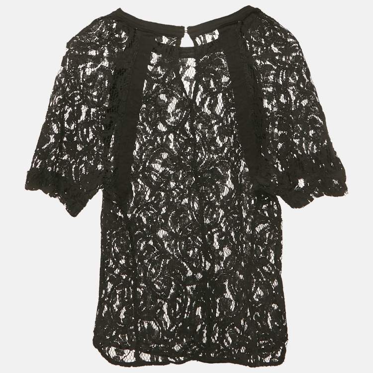 Pre Owned Sandro Black Lace Sheer Top S