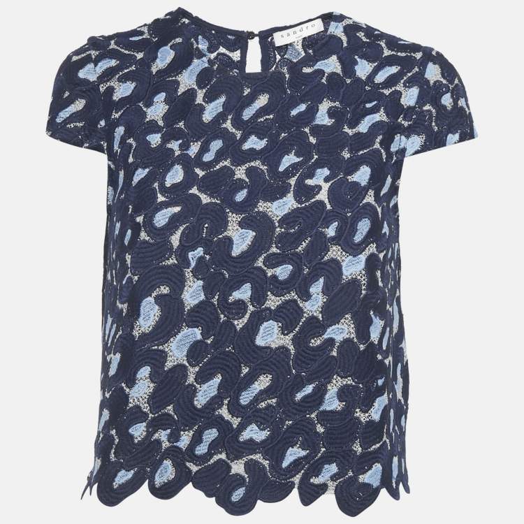 مملوكة مسبقًا Sandro Navy Blue Lace Crop Top S
