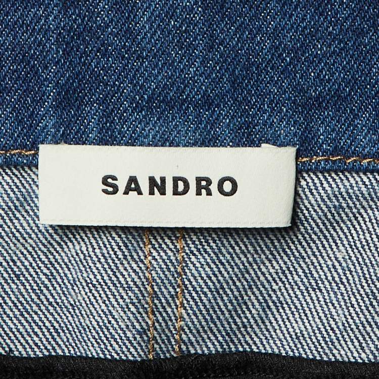 مملوكة مسبقًا Sandro Black Crepe & Denim Pleated Midi Skirt M