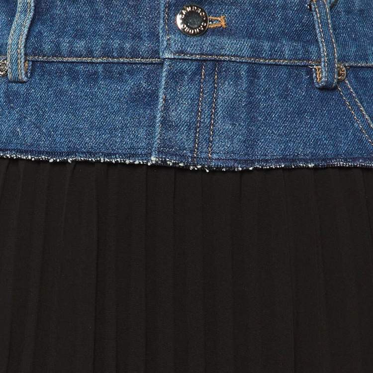 مملوكة مسبقًا Sandro Black Crepe & Denim Pleated Midi Skirt M