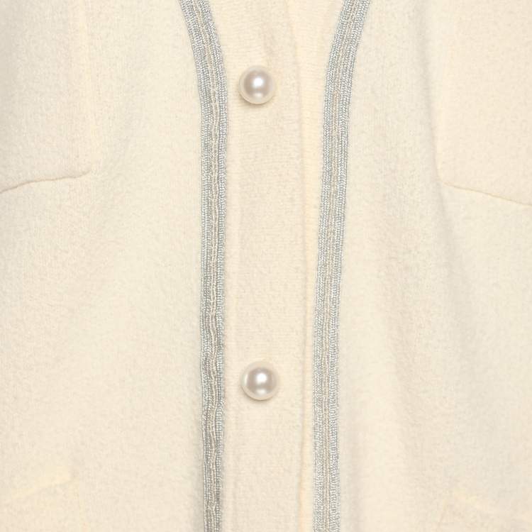 Pre Owned Sandro Cream Knit Button Front Sweater L