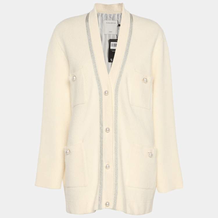 Pre Owned Sandro Cream Knit Button Front Sweater L