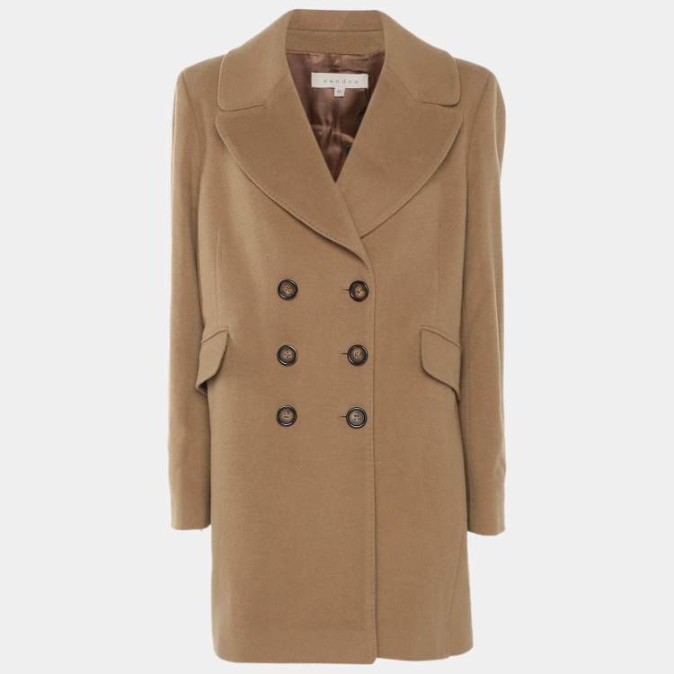 Pre Owned Sandro Brown Wool Blend Double Breast Coat L