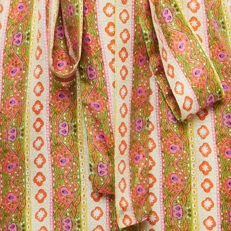 Pre Owned Sandro Multicolor Floral Striped Silk Kaftan Dress S