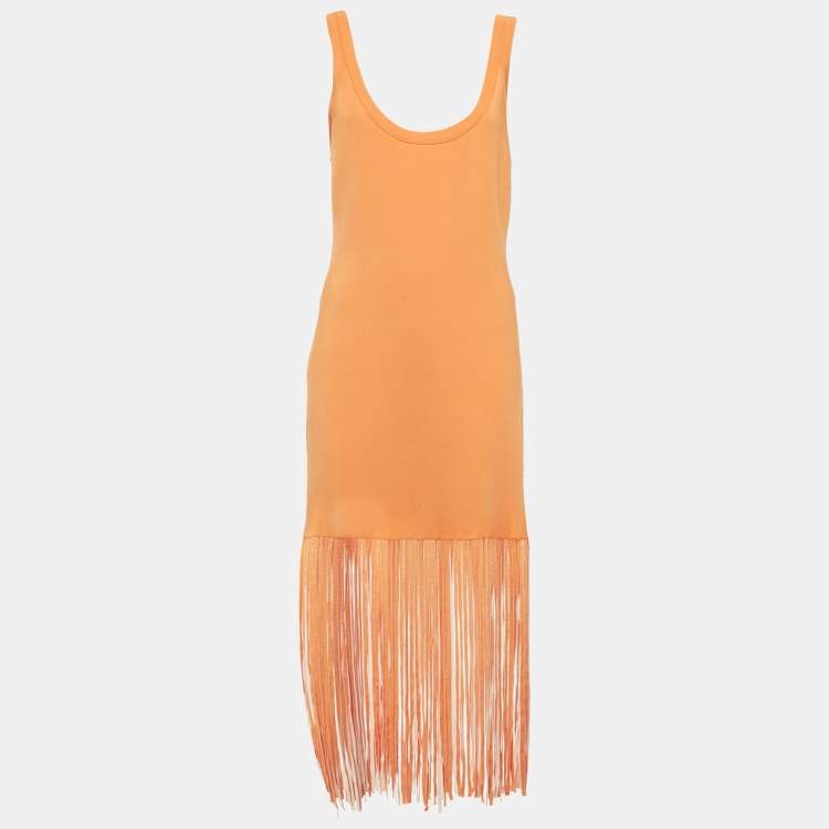 Pre Owned Sandro Orange Tassel Knit Midi Dress XL