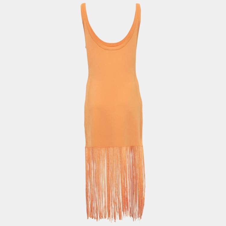Pre Owned Sandro Orange Tassel Knit Midi Dress XL
