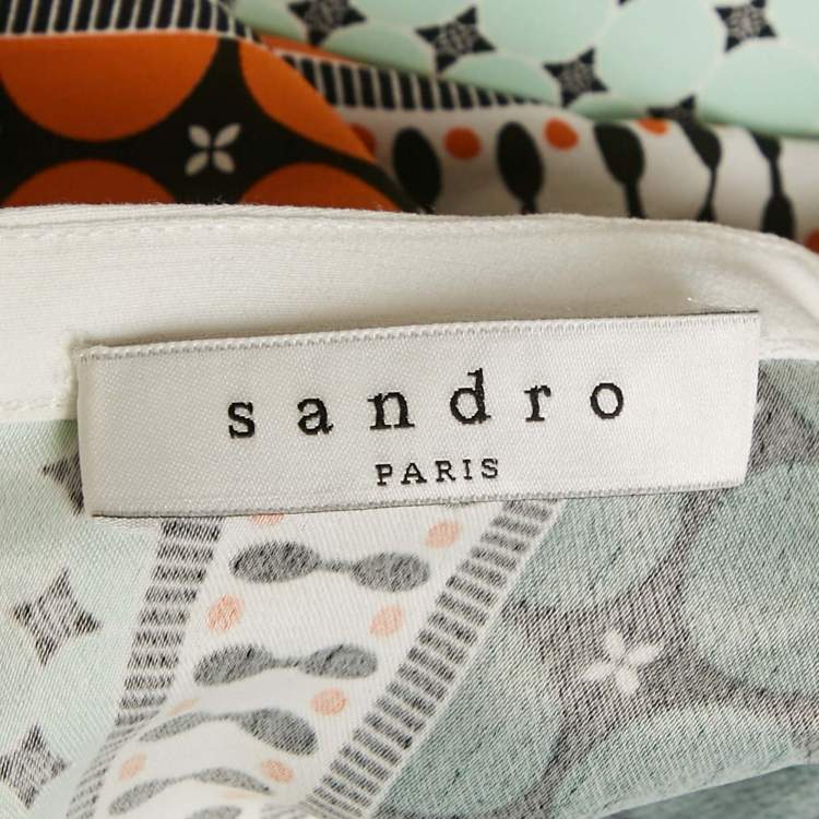 Pre Owned Sandro Multicolor Printed Sateen Cold-Shoulder Mini Dress L