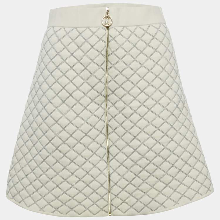 Pre Owned Sandro Cream Quilted Knit Mini Skirt S