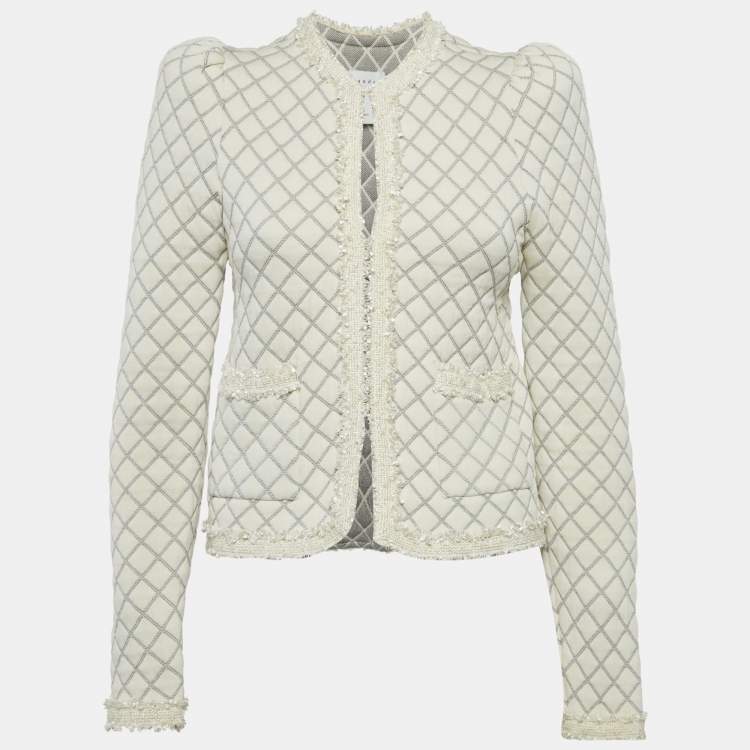 Pre Owned Sandro Cream Quilted Effect Knit Hook Front Jacket S
