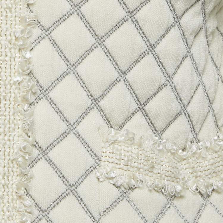 Pre Owned Sandro Cream Quilted Effect Knit Hook Front Jacket S
