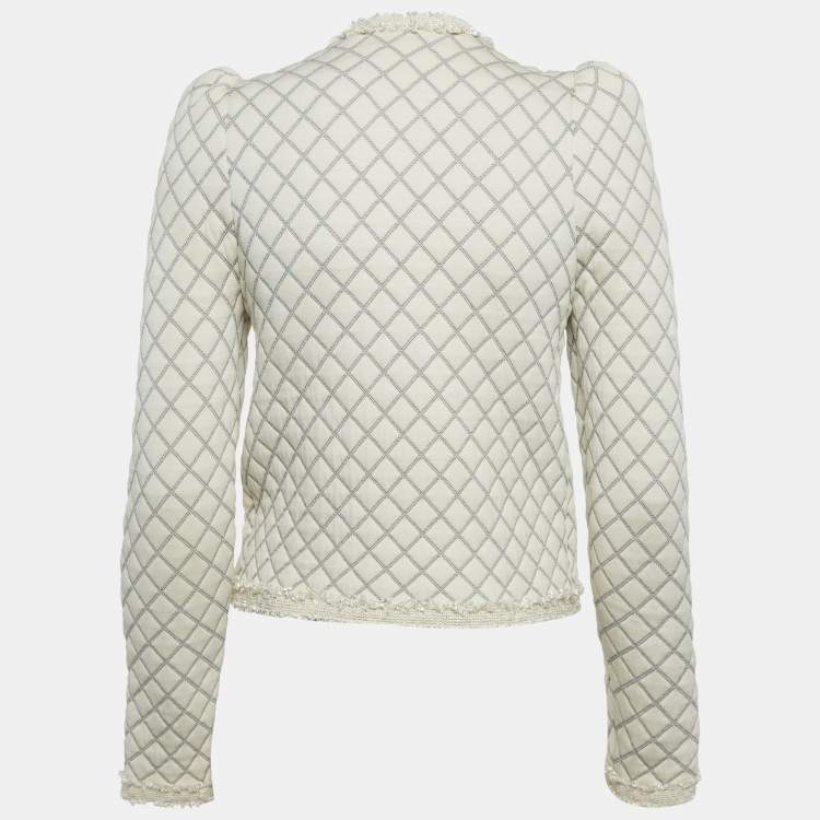 Pre Owned Sandro Cream Quilted Effect Knit Hook Front Jacket S