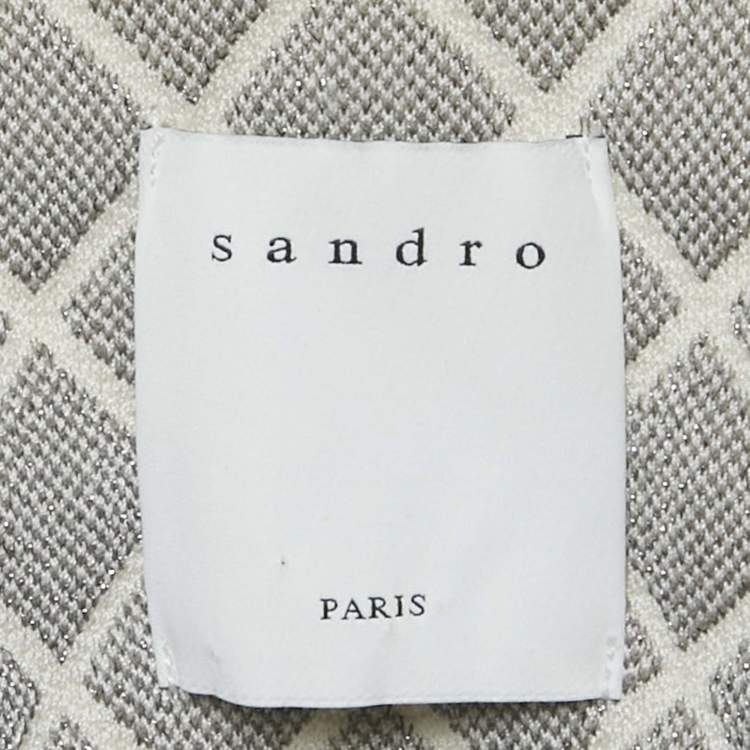 Pre Owned Sandro Cream Quilted Effect Knit Hook Front Jacket S