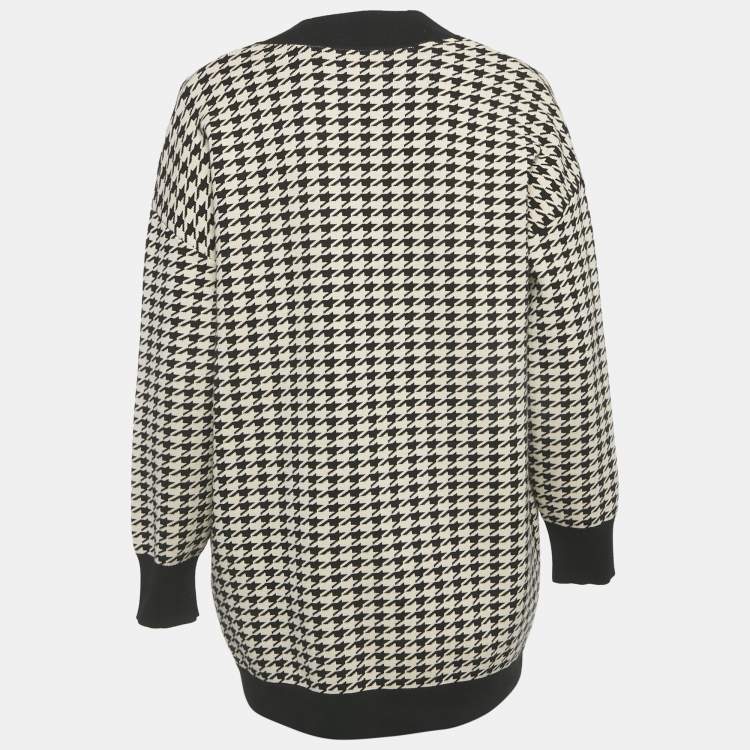 Pre Owned Sandro Black/Off White Houndstooth Knit Oversized Cardigan S