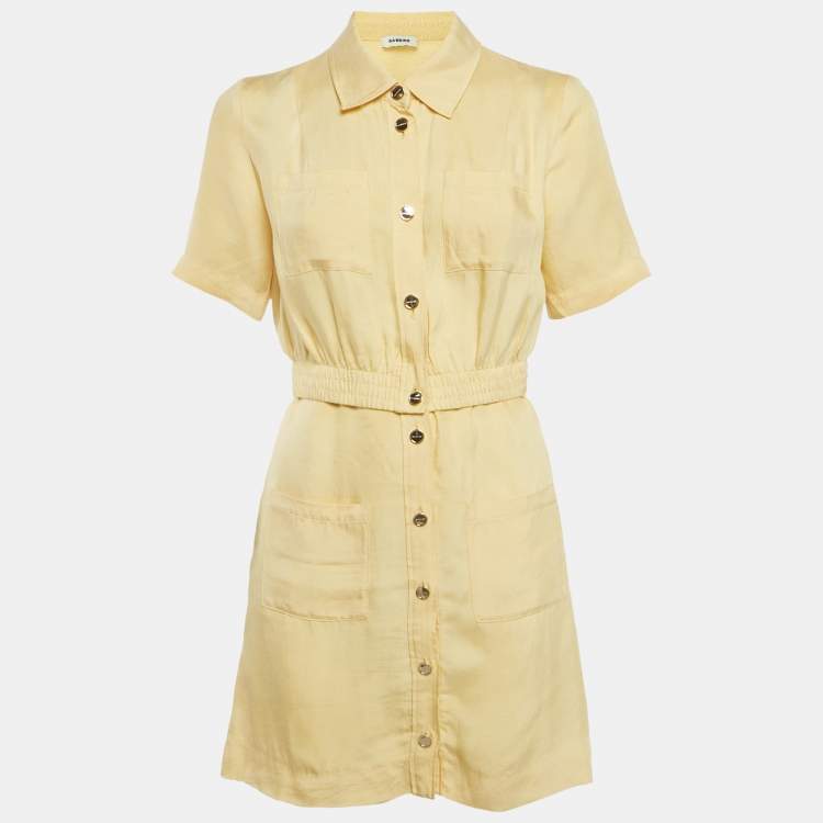 Pre Owned Sandro Yellow Crepe Button Front Mini Dress XS