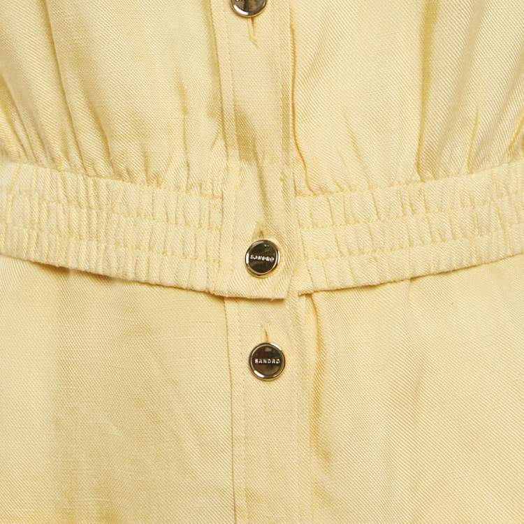 Pre Owned Sandro Yellow Crepe Button Front Mini Dress XS