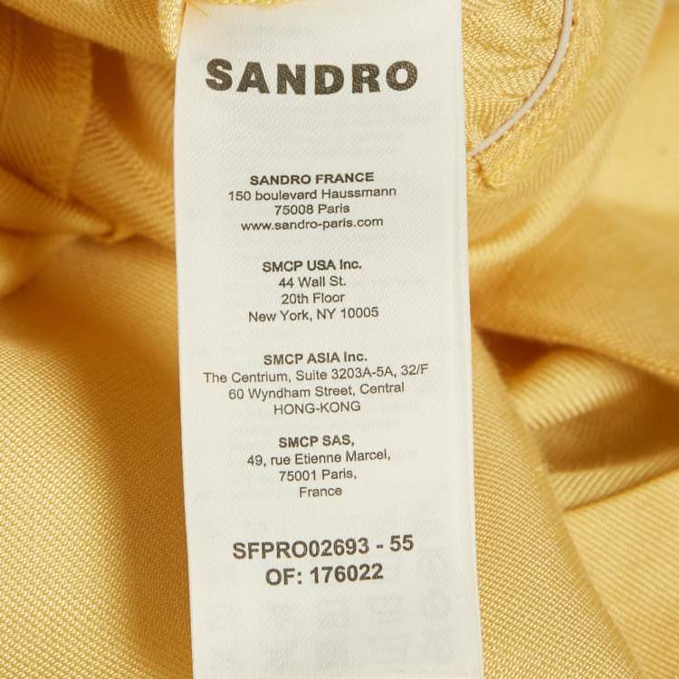 Pre Owned Sandro Yellow Crepe Button Front Mini Dress XS
