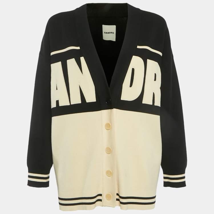 Pre Owned Sandro Black Embroidered Knit Buttoned Oversized Cardigan XS