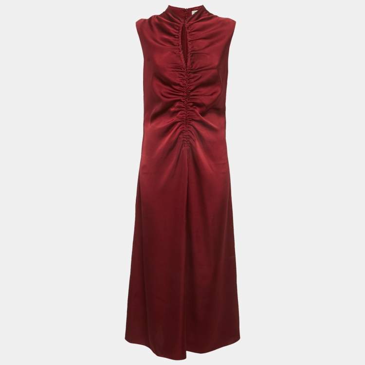 Pre Owned Sandro Red Satin Titanic Ruched Maxi Dress L