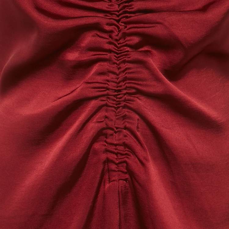 Pre Owned Sandro Red Satin Titanic Ruched Maxi Dress L