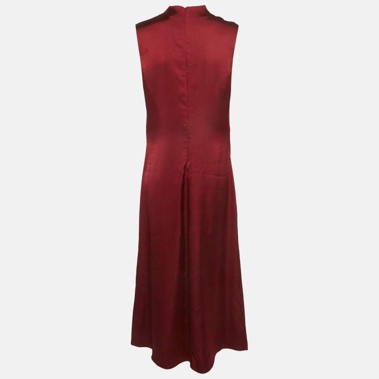 Pre Owned Sandro Red Satin Titanic Ruched Maxi Dress L