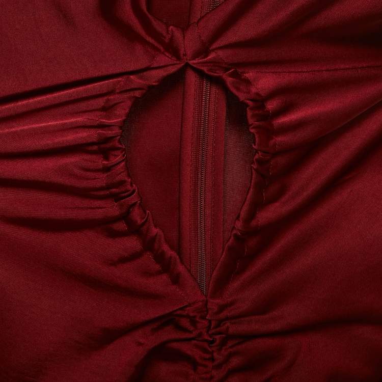 Pre Owned Sandro Red Satin Titanic Ruched Maxi Dress L