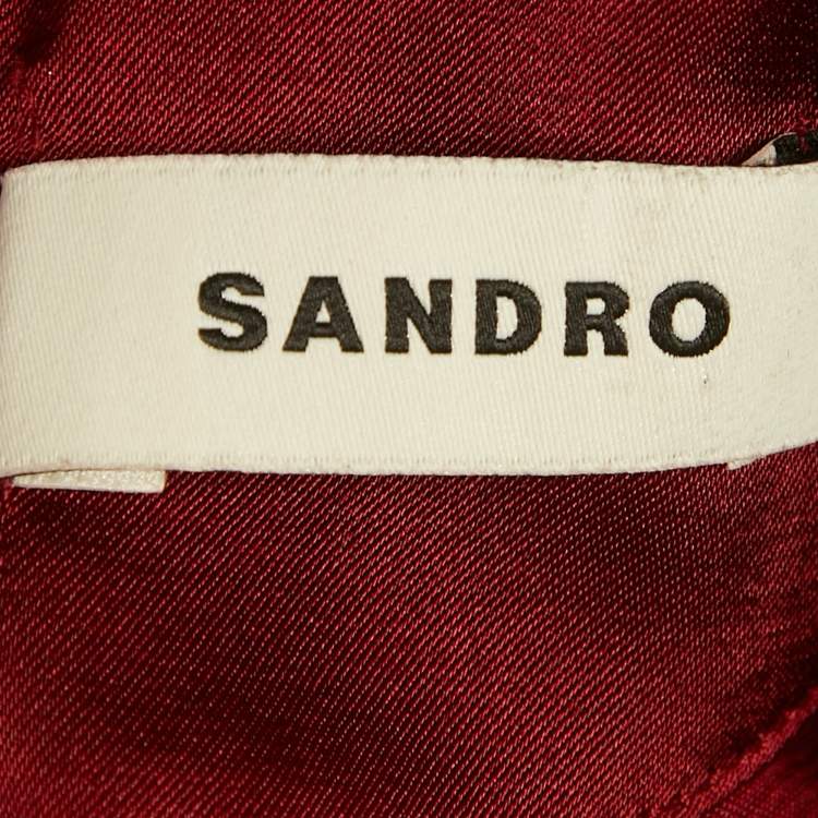 Pre Owned Sandro Red Satin Titanic Ruched Maxi Dress L