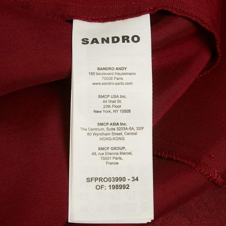 Pre Owned Sandro Red Satin Titanic Ruched Maxi Dress L